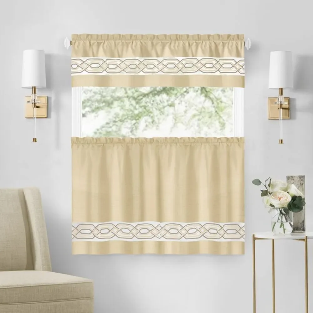 PowerSellerUSA Sleek & Clean Minimalist Embroidered Two-Tone Window Curtain